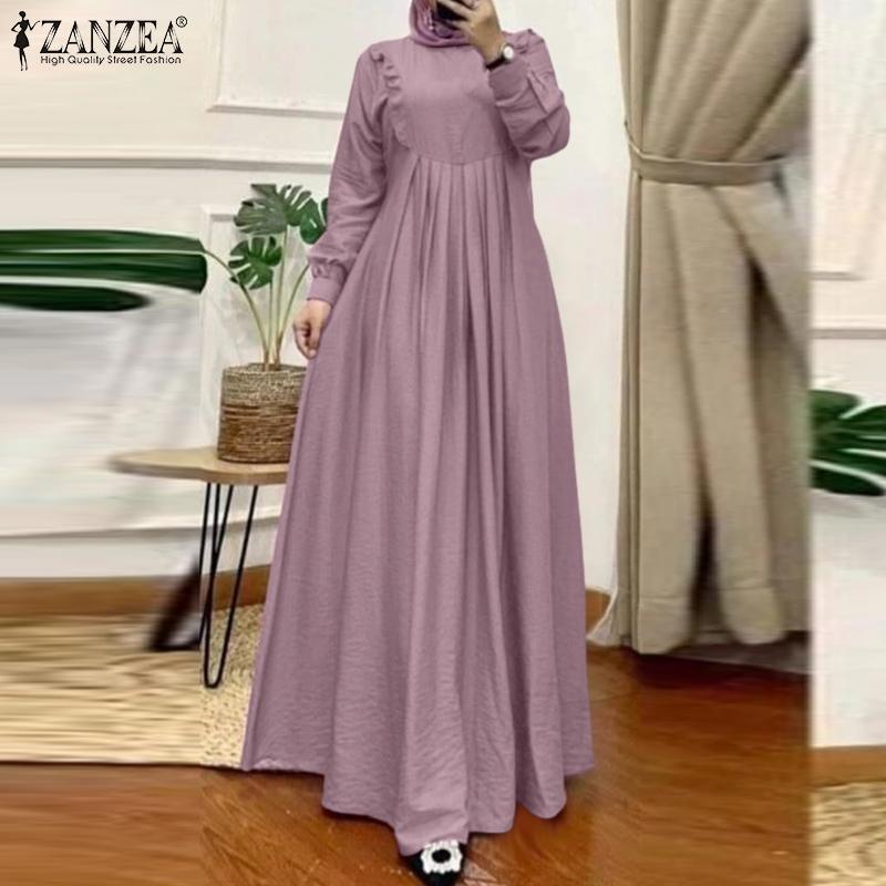 ZANZEA Dámské sváteční ležérní šaty s kulatým výstřihem, volné, s dlouhým rukávem