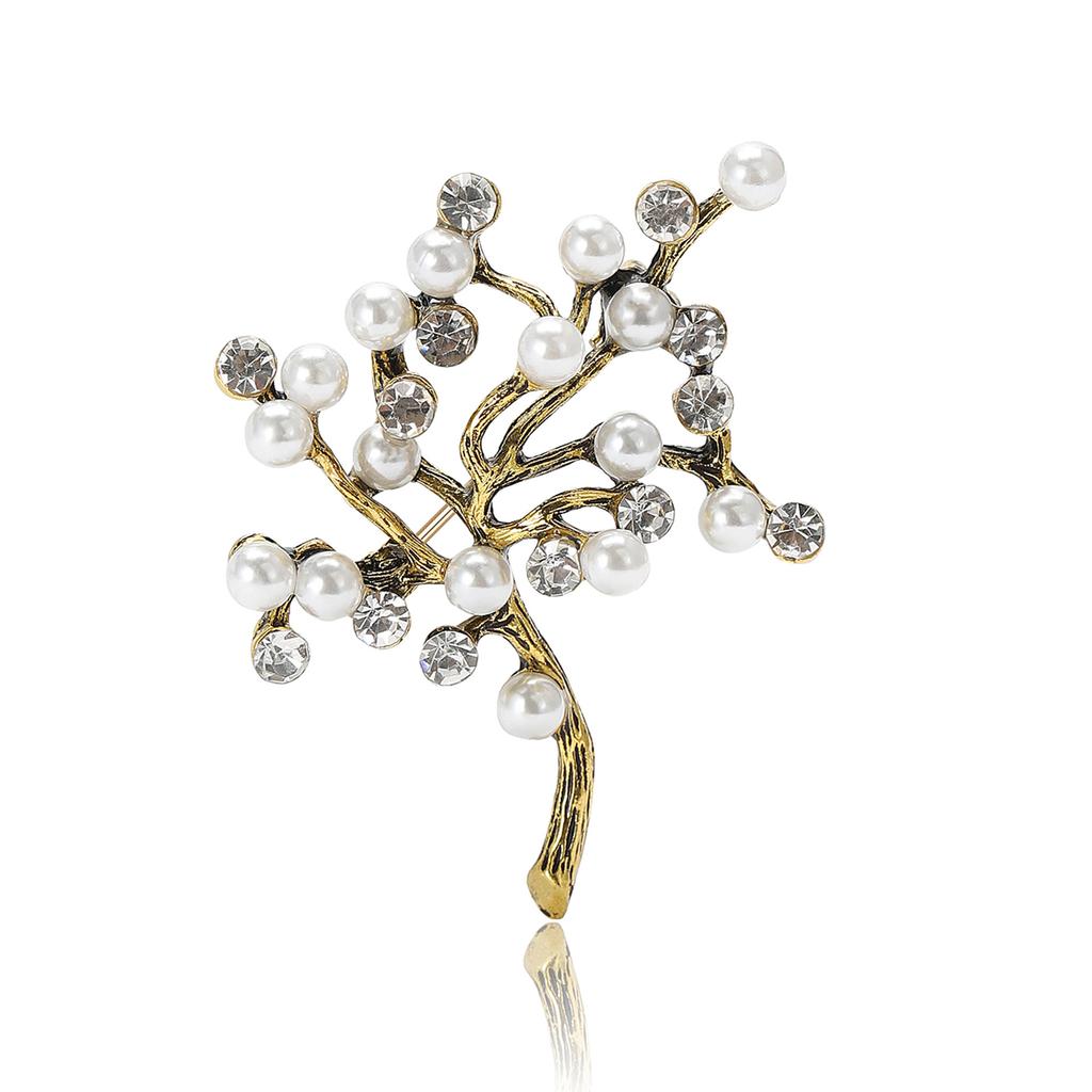 Fashion Small Fresh Pearl Wishing Tree Brooch Temperament Elegant Women'S Dress Cheongsam Corsage Jewelry Plant Pin