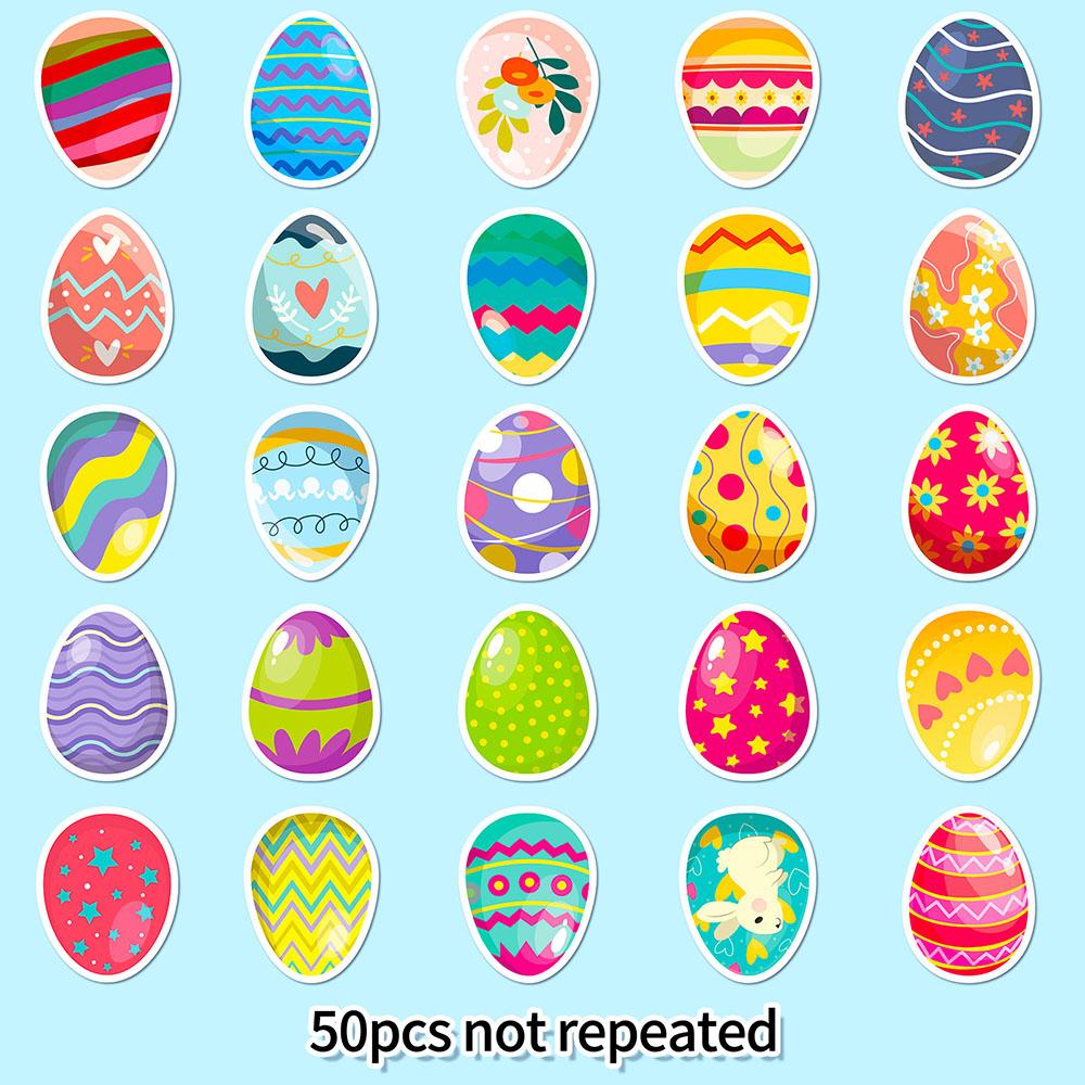 50pcs Easter Egg Children's Party Stickers Cute Cartoon Easter Egg Rabbit Element Arrangement Party Stickers Holiday Sticker
