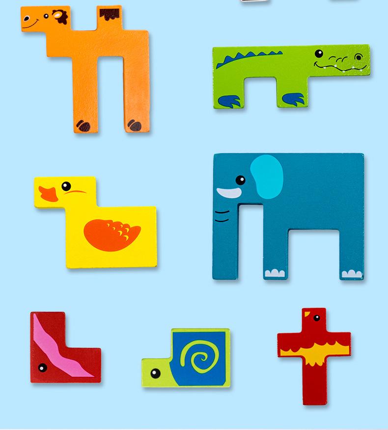 Wooden Animal 3D Puzzle Blocks for Children's Early Education