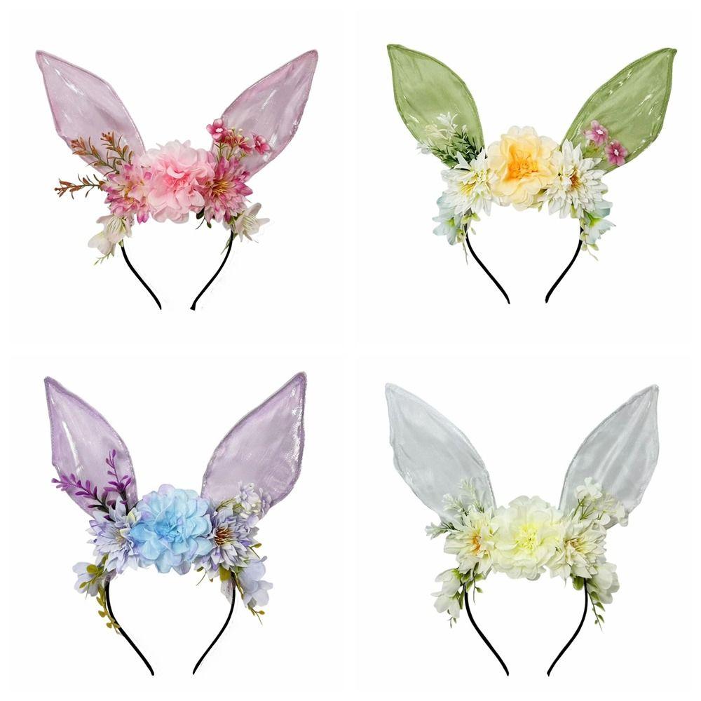 Colorful Rabbit Ears Headband Floral Bunny Ears Hair Hoop Cute Easter Headwear Cosplay Headbands