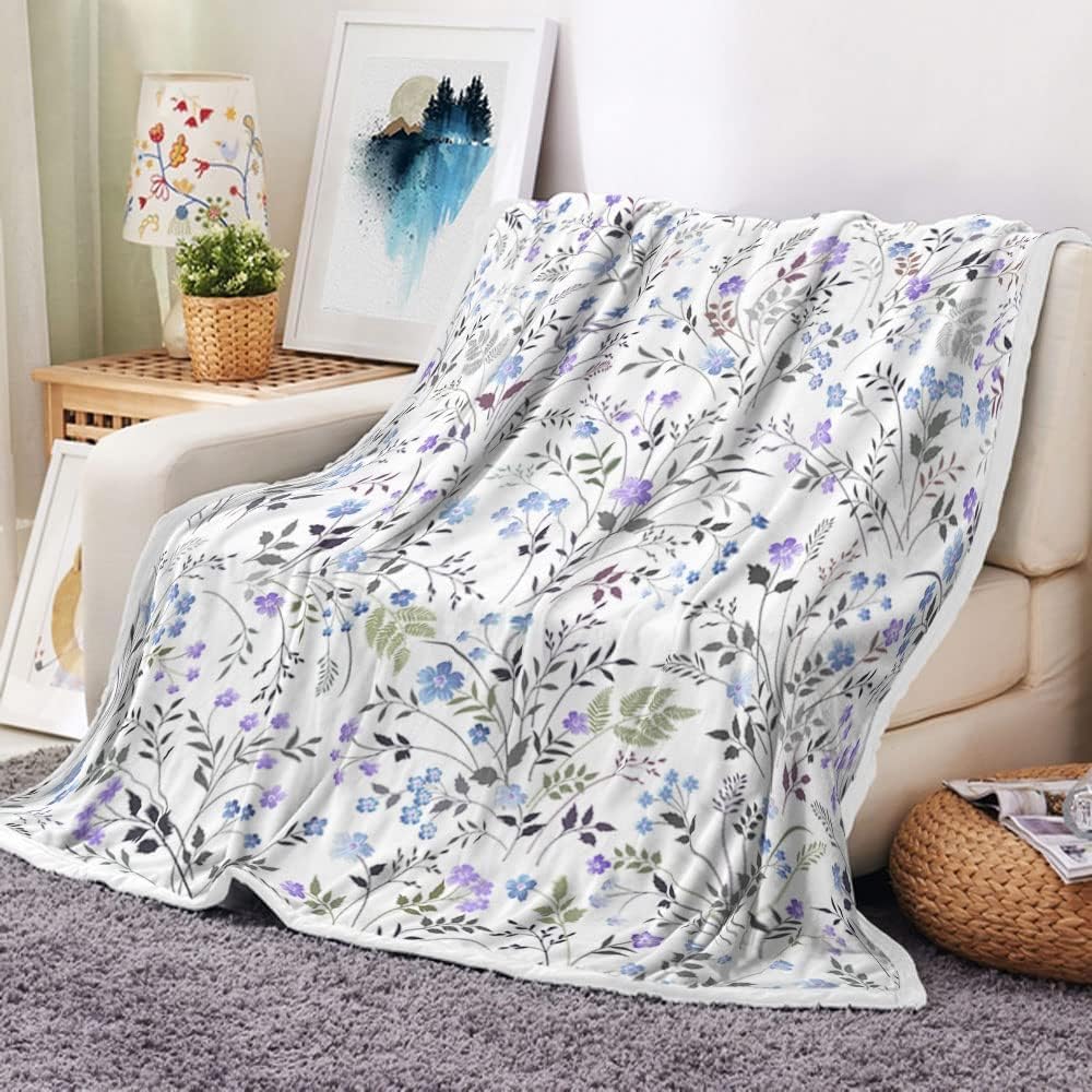 Vintage Flower Blanket Birthday Christmas for Women Girl Gift Spring Floral Blanket Soft Cozy Plush Flannel Fleece Throw Blanket