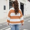 Women'S Top Plus Size Women'S Clothing Style Winter Warm Contrasting Striped Intercolor Pullover Sweater