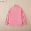 ZANZEA Blusa Casual de Mujer con Cuello Redondo, Color Sólido, Manga Larga Holgada