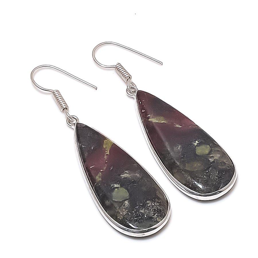 Natural Dragon Blood Gemstone Handmade 925 Sterling Silver Earring 2.17" p9M18