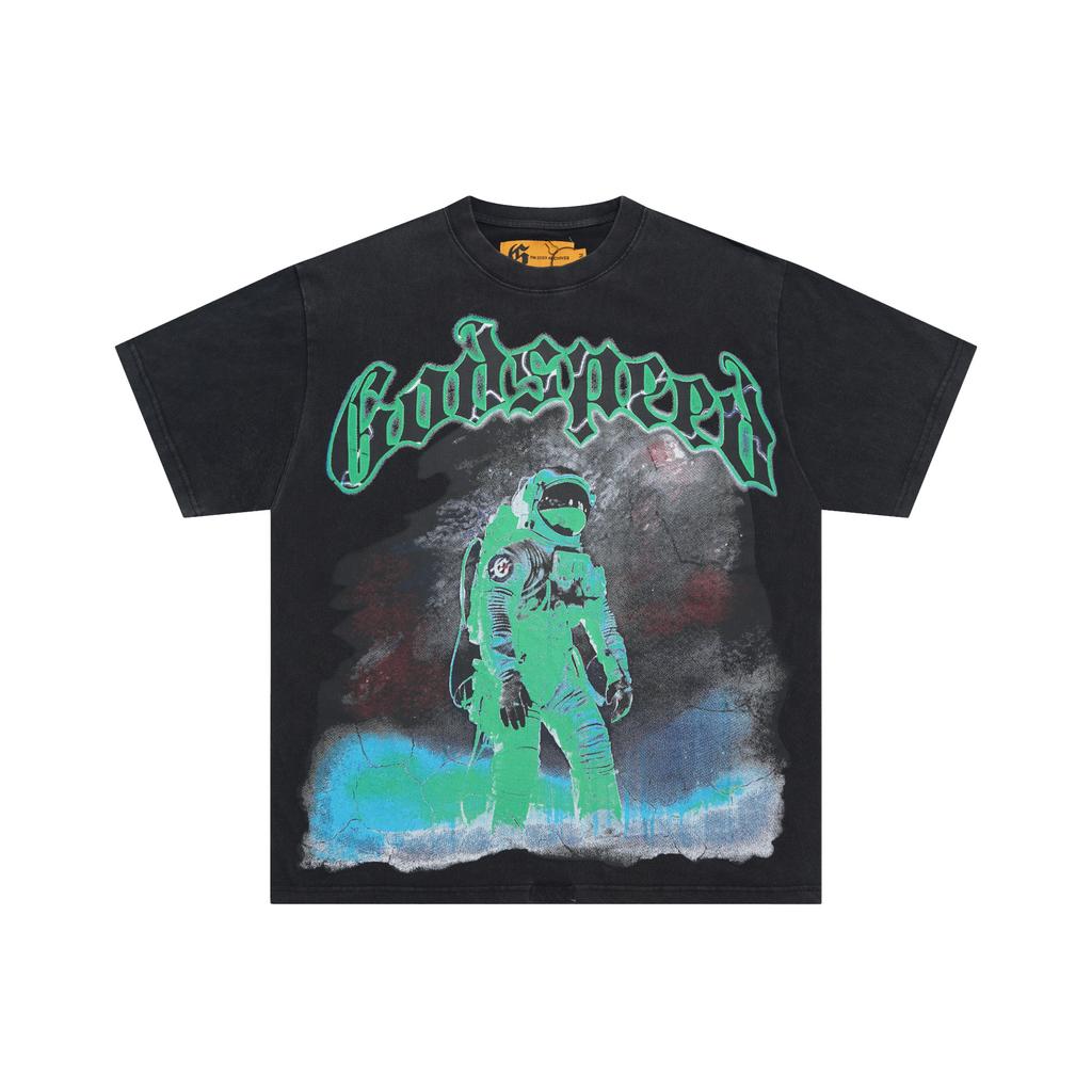 Men's Vintage Washed T-Shirt, Astronaut Print Streetwear Tee
