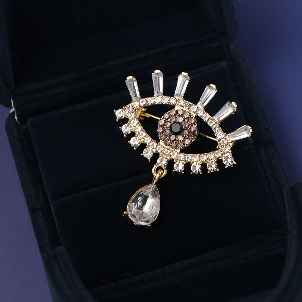 Hollow Out Devil Eye Brooch Pin Crystal Pendant Rhinestone Eye Brooches  Clothes Accessories