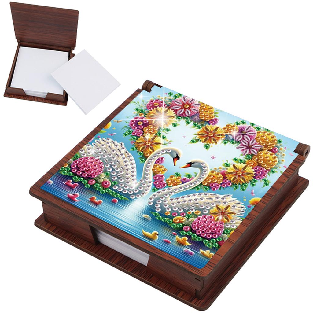 Wooden DIY Memo Paper Storage Box Diamond Art with 160 Papers Diamond Painting Memo Pad for Home Office and School Supplies