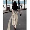 Elegant Summer Guochao Ink Print Dress: Women's Waist-Cinched, Slimming Mid-Length Skirt