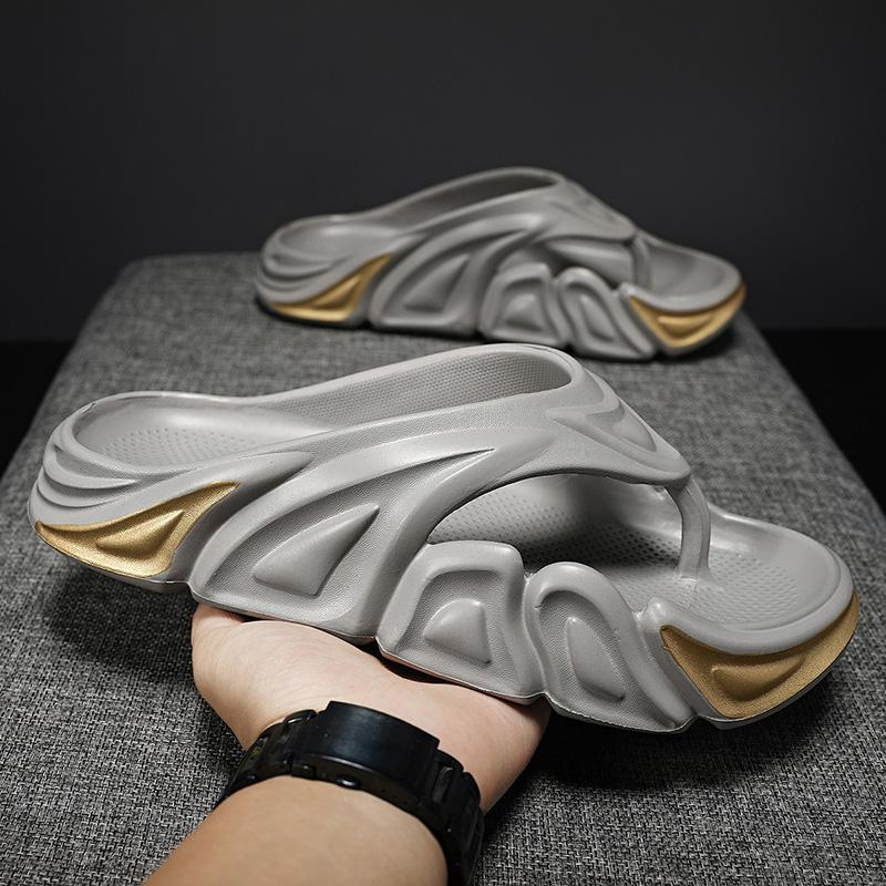 Men Summer Non-slip Flip Flops Outside Beach Slippers Flat Shoes Outdoor Slides Non-Slip Home Ashion Sandals Hollow Breathable