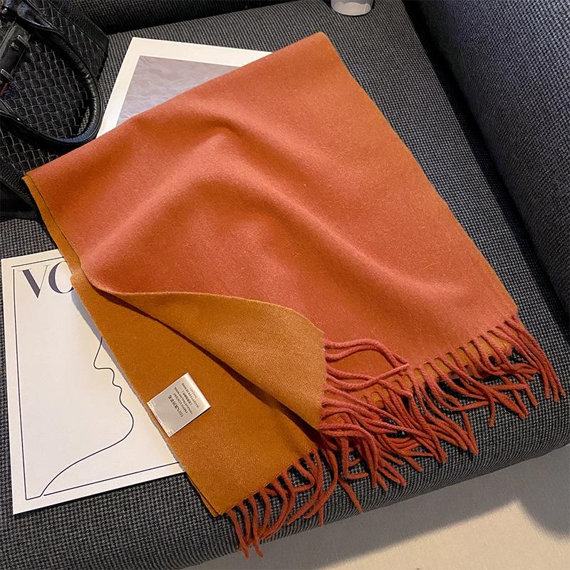 Autumn and Winter All match Pure Wool Scarf Women's New Comfortable Australian Wool Two Color Scarf Warm Thickened Korean Style Shawl