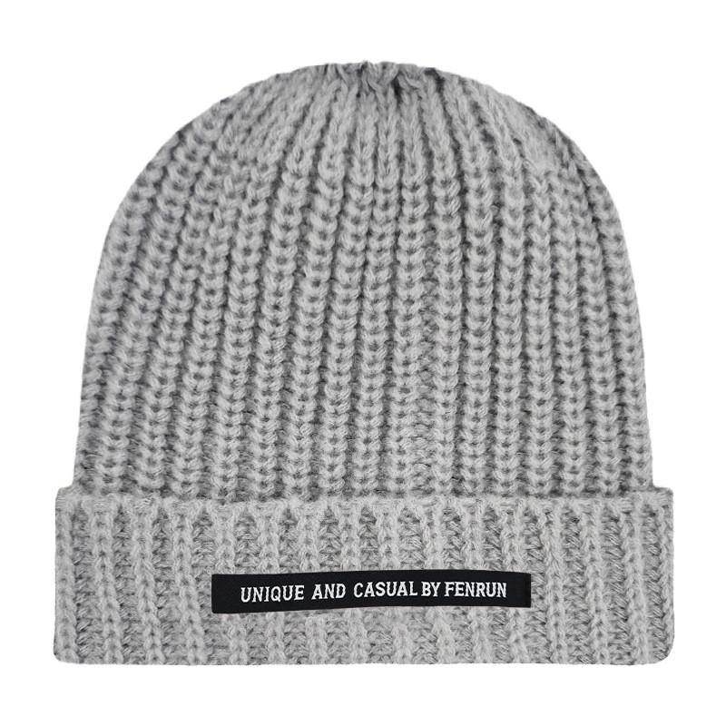 Casual And Unique By Fenrun Letter Print Knitted Hat Thick Striped Warm Cap