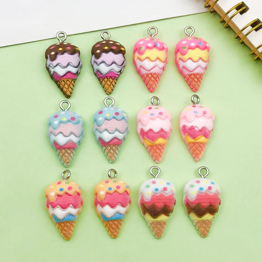 12-Color Resin Ice Cream Cone Charms for DIY Jewelry