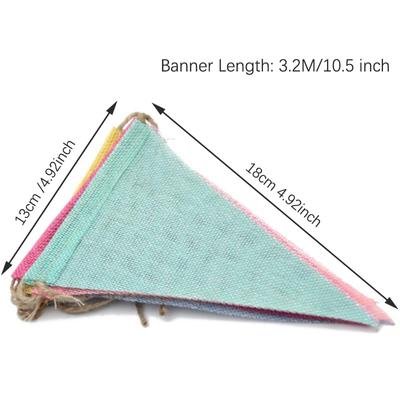 Vintage Colorful Burlap Linen Bunting Flags Pennant Happy Birthday Party Decor