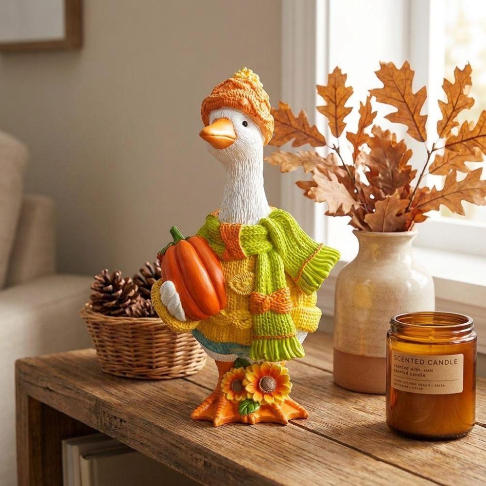 Rustic Style Autumn Pumpkin Duck Ornament Colorful Duck Figurine Goose Statue Lawn Ornament  Yard