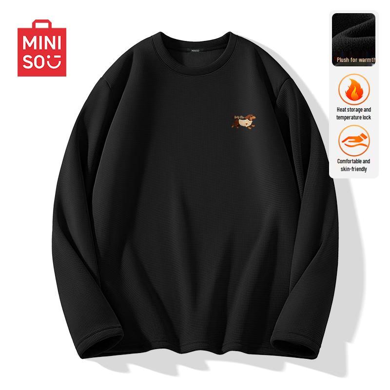 MINISO Men s Fleece-Lined Round Neck Long-Sleeve T-Shirt 3XL