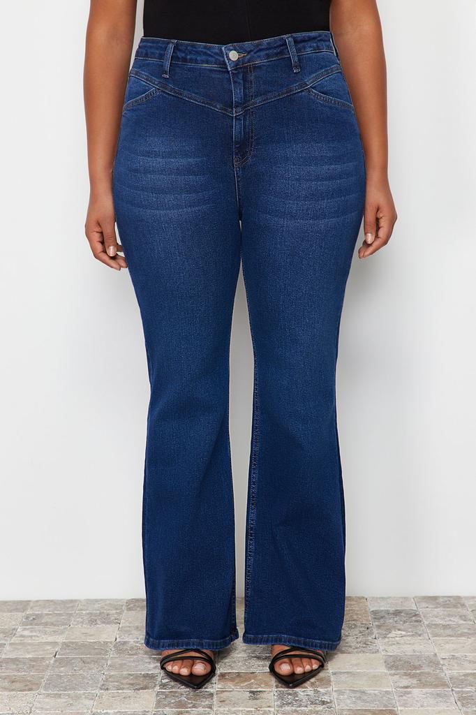 Women's Style Plus Size Light Blue Flare Fit Denim Jeans with Stitching Detail