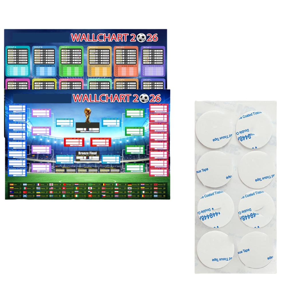 2026 Soccer Tournament Wall Chart Foldable Poster with 48 Team Display and 5ml Ballpoint Pen for Schedule Tracking and Match Results Recording