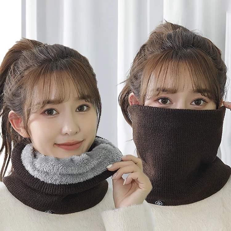 Unisex Thick Plush Knit Neck Gaiter, Wool Pullover Hat, Windproof Winter Warmer