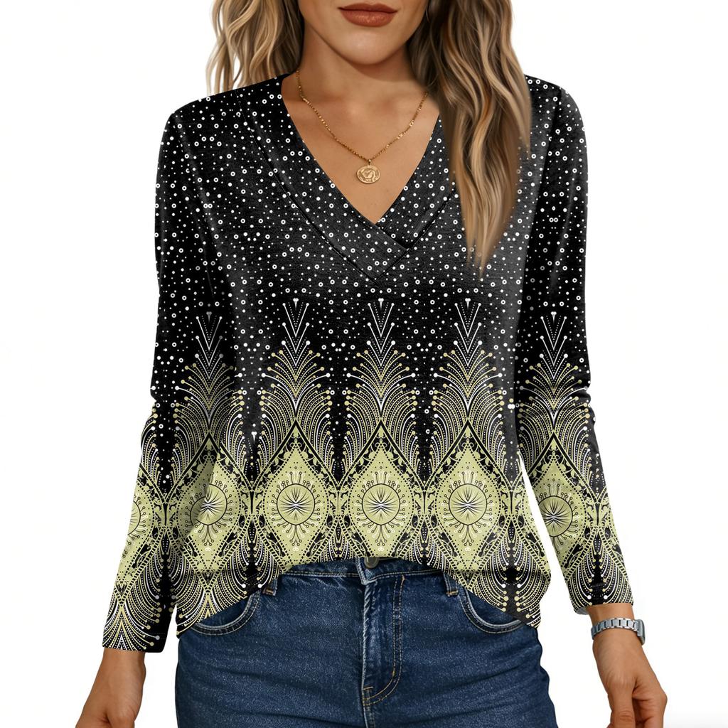 Long Sleeve Shirts For Women Cute Print Graphic Tees Blouses Casual Plus Size Basic Tops Pullover