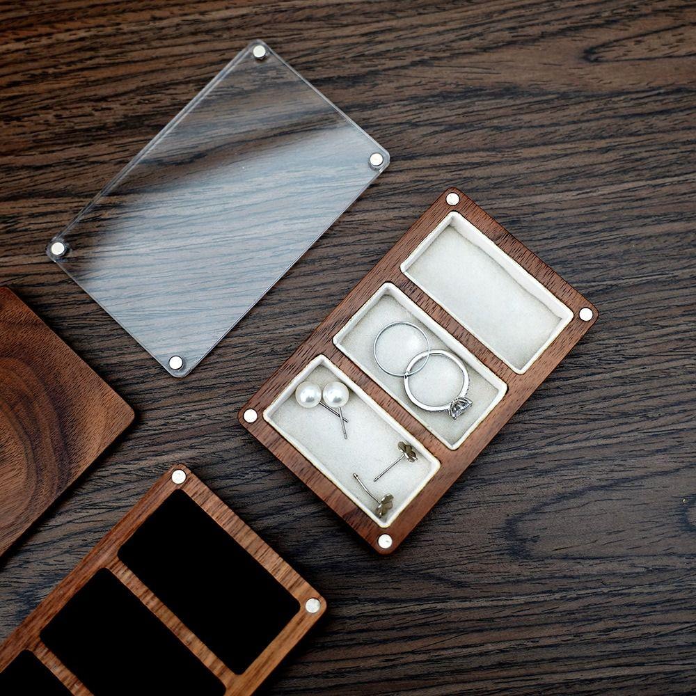 Opening Window Black Walnut Cufflinks Box Magnetic Cover Jewelry Ring Holder for Proposal Rings