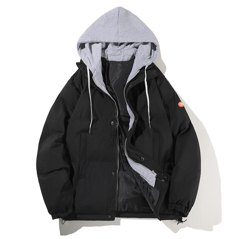 Men s Two-Piece Look Hooded Cotton Jacket – Autumn/Winter Warmth, Trendy Loose Fit Outerwear 4XL