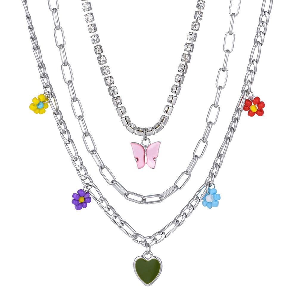 Elegant European Style Butterfly Heart Shaped Floral Necklace For Trendy Fashion Lovers