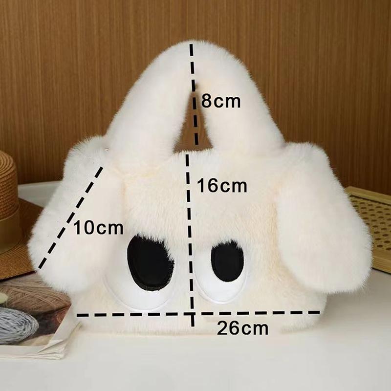 Furry Chain Shoulder Bag  Cartoon Big Eyed Dog Soft Plush Crossbody Bag Handbag Women Girls Cute Plush Bag