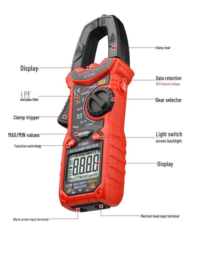 HT206D Smart Digital Clamp Meter - AC/DC Multimeter & Leakage Current Tester