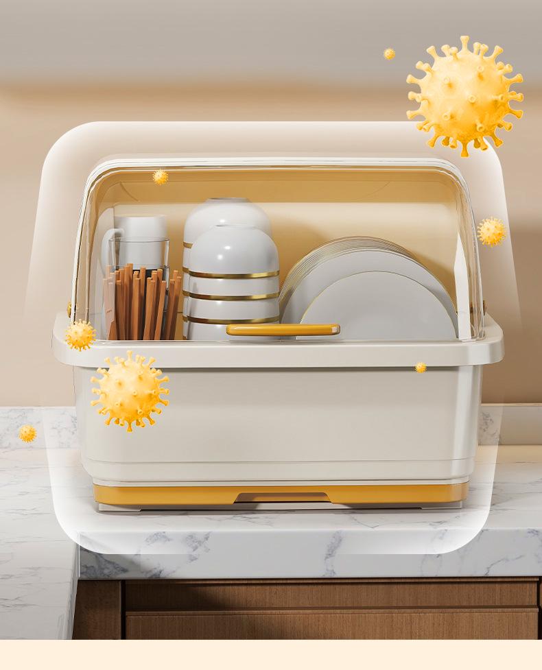 Kitchen Cupboard Dish Rack with Lid and Utensil Holder