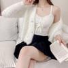Women's Faux Mink Velvet Sweater & Cardigan Set with Bow Button - Autumn/Winter Japanese Style.