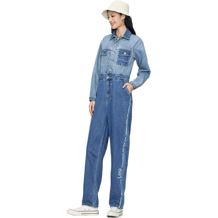 Lee Fashion Patchwork Straight Leg Jumpsuit Women Jumpsuits Medium-Blue LWB0013215PN005-A00218