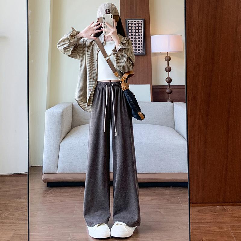 Wide-leg Pants Autumn and Winter New High-waisted Thin Loose Straight Pants Gray Casual Trousers Women's Clothing