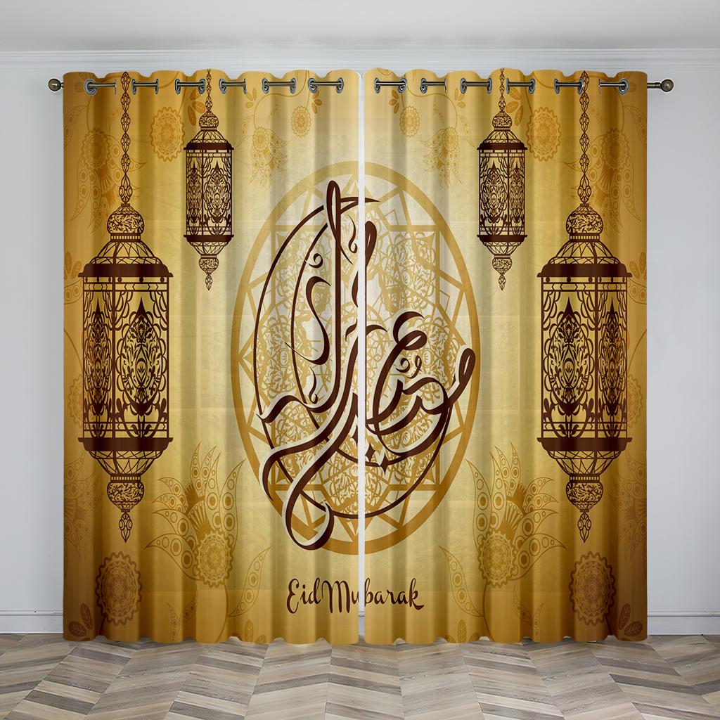 Islamic Traditional Festivals Eid Decorative Curtains 2 Panel Deluxe Living Room Bedroom Window Decorative Curtains