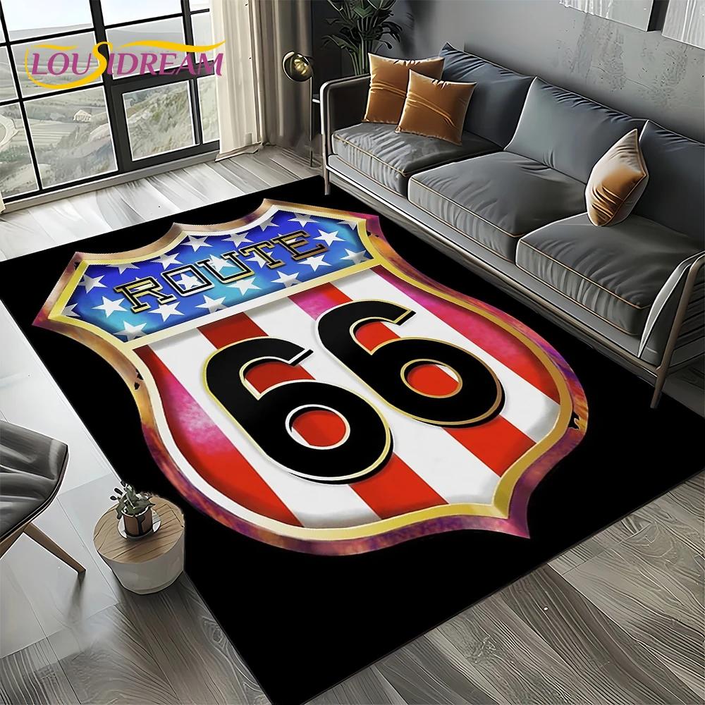 Route 66 Retro America Historic Mother Road,mãe EstradaCarpet Rug for Living Room Bedroom Home Sofa,Area Rug Non-slip Floor Mat