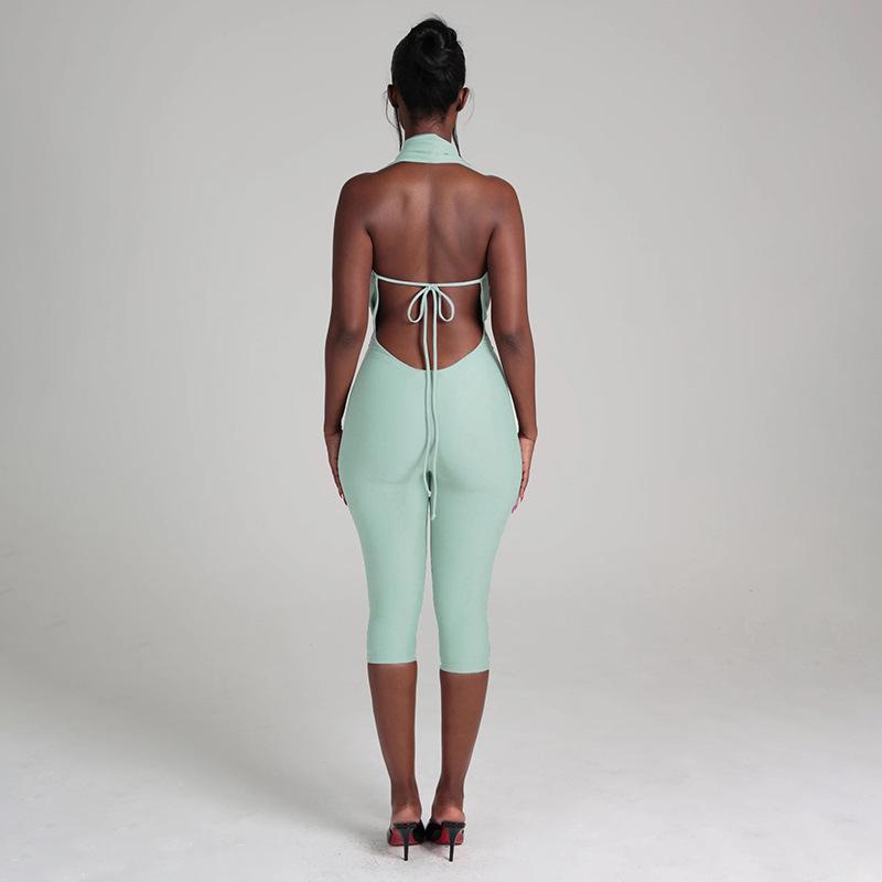 Women's 2026 Summer Draped Neck Backless Tie Bodycon Jumpsuit