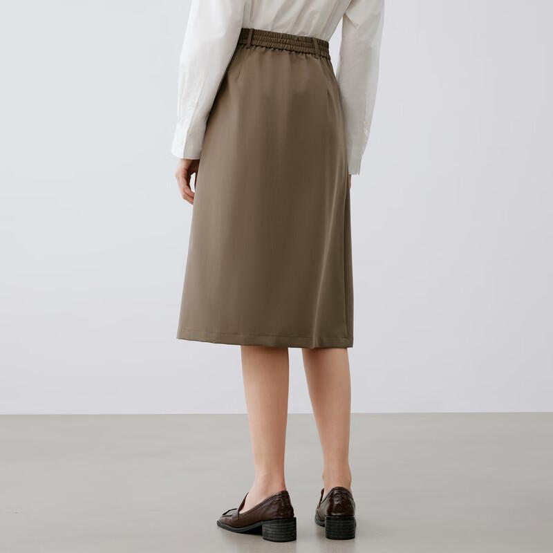 Elva' Island Women's Coffee A-line Pleated Midi Skirt