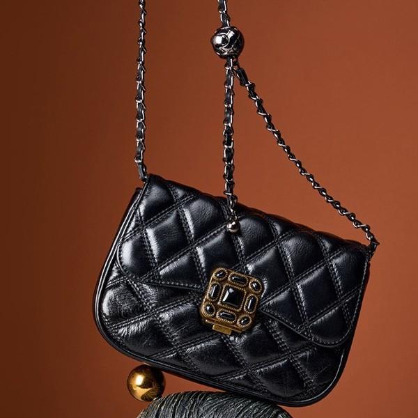 Quilted Chain Bag Genuine Leather Single Shoulder Crossbody Bag 2025 New Fashion Versatile Small Bag Vintage Small Square Bag Handbag