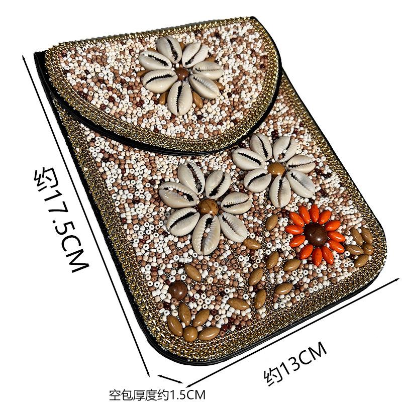 Women's Small Crossbody Cell Phone Bag Boho-Style Colorful Beaded Purse Wallet with Handmade Patterns Lightweight Cell Phone Shoulder Bag for Women
