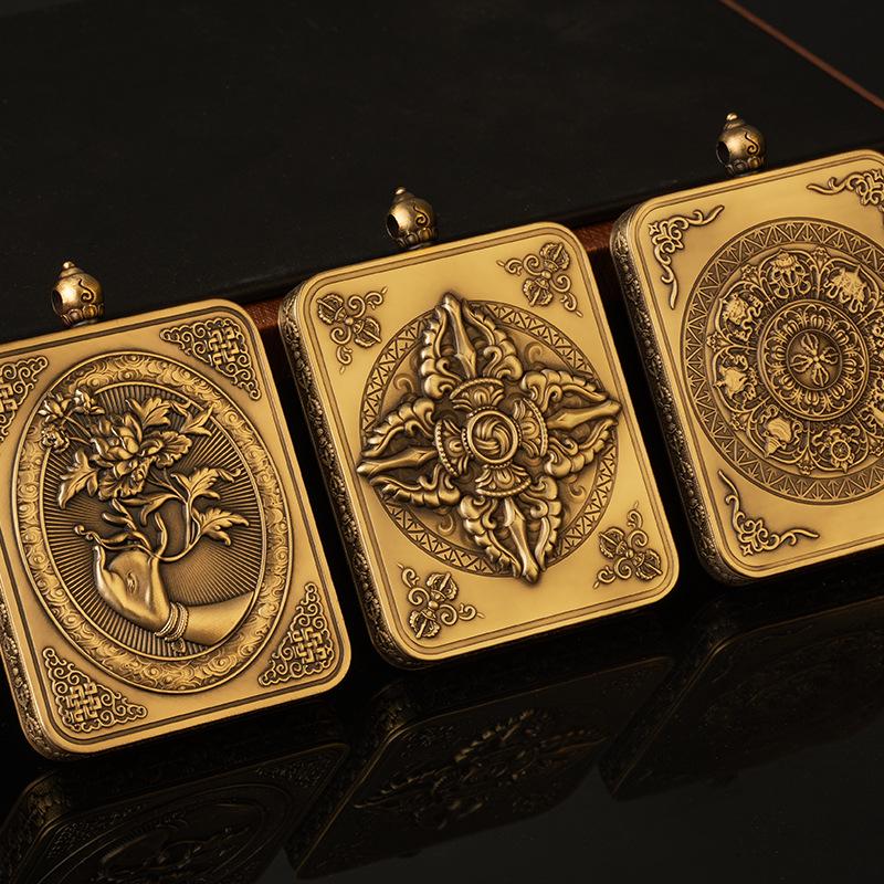 Authentic Brass Vajra Gawa Box: Retro Tibetan Tangka Art Piece