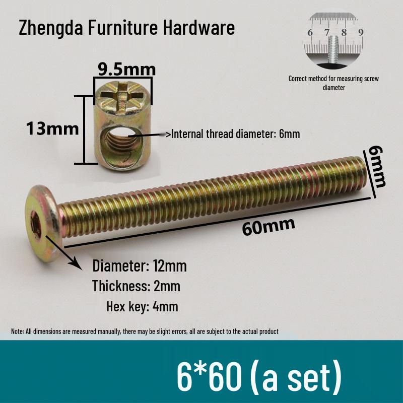 M6 Furniture Hardware: Crib & Bookcase Screws with Cross Hole Nuts, Countersunk Head Screws, Hammer Head Nuts.