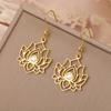 Teamer Buddhist Lotus Flower Women's Earrings Stainless Steel with Clear Zircon Dangle Earrings Yoga Amulet Vintage Jewelry