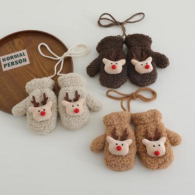 Muffole di Natale in lana d'agnello unisex per bambini: Adorabili Guanti con Renna Peluche da Appendere al Collo