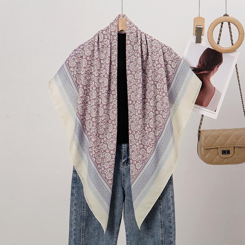 Malaysia Floral Printed 110 Square Scarf Muslim Hijab Women Elegant Shawls Ladies Casual Headscarf Turban Kerchief  Wholesale