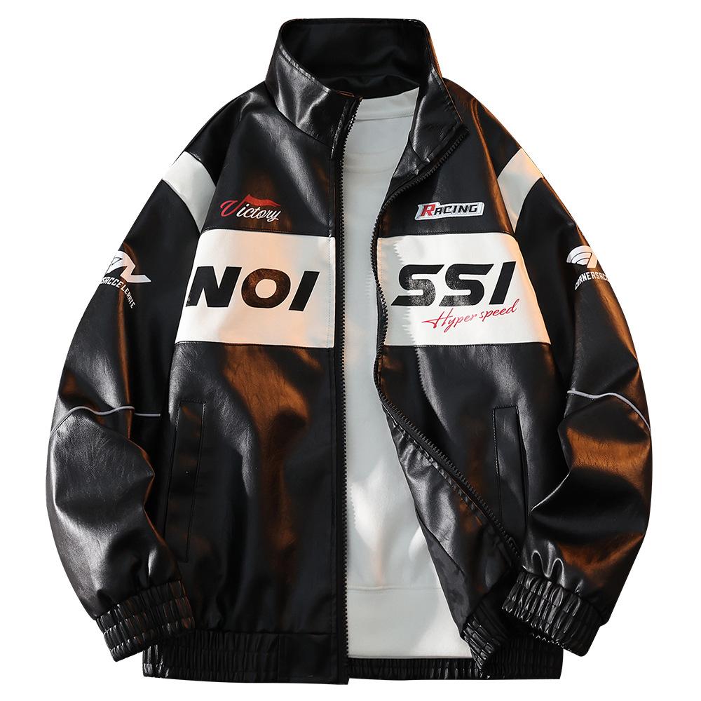 

Гоночный комбинезон Вышитая кожаная куртка Мужская куртка из мотоциклетной кожи со стойкой L чёрный