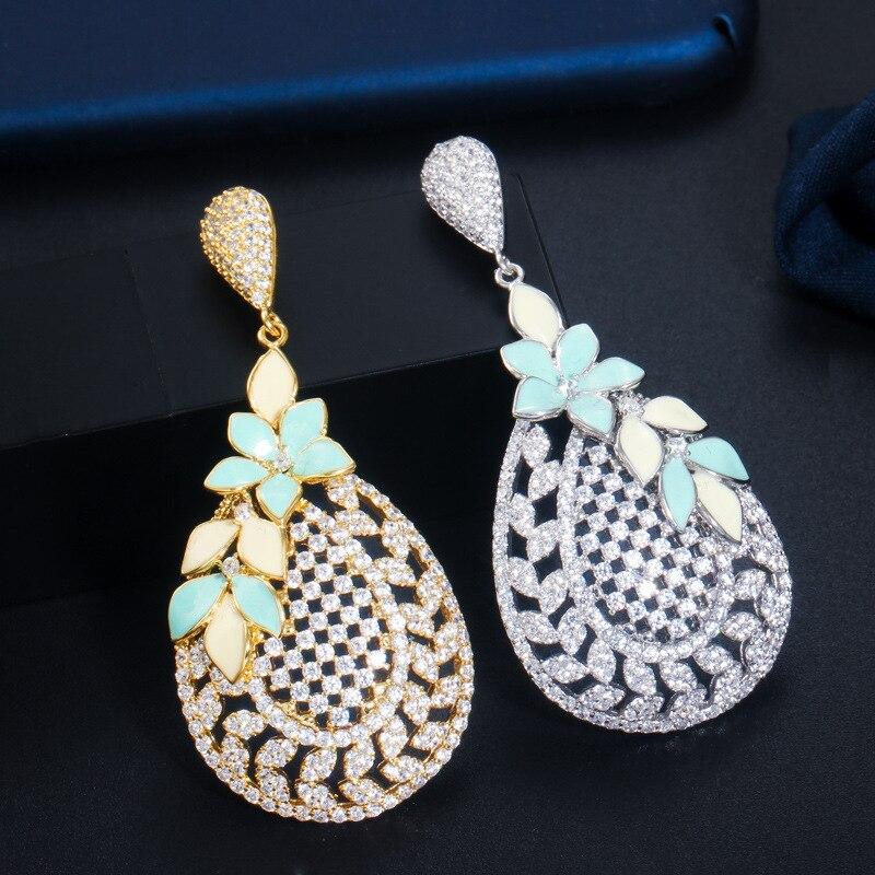 Vintage Elegant Luxury Cutout Oil Drop Flower Clear CZ Earrings for Women 925 Silver Needle Trendy Jewelry Valentine's Day Gift