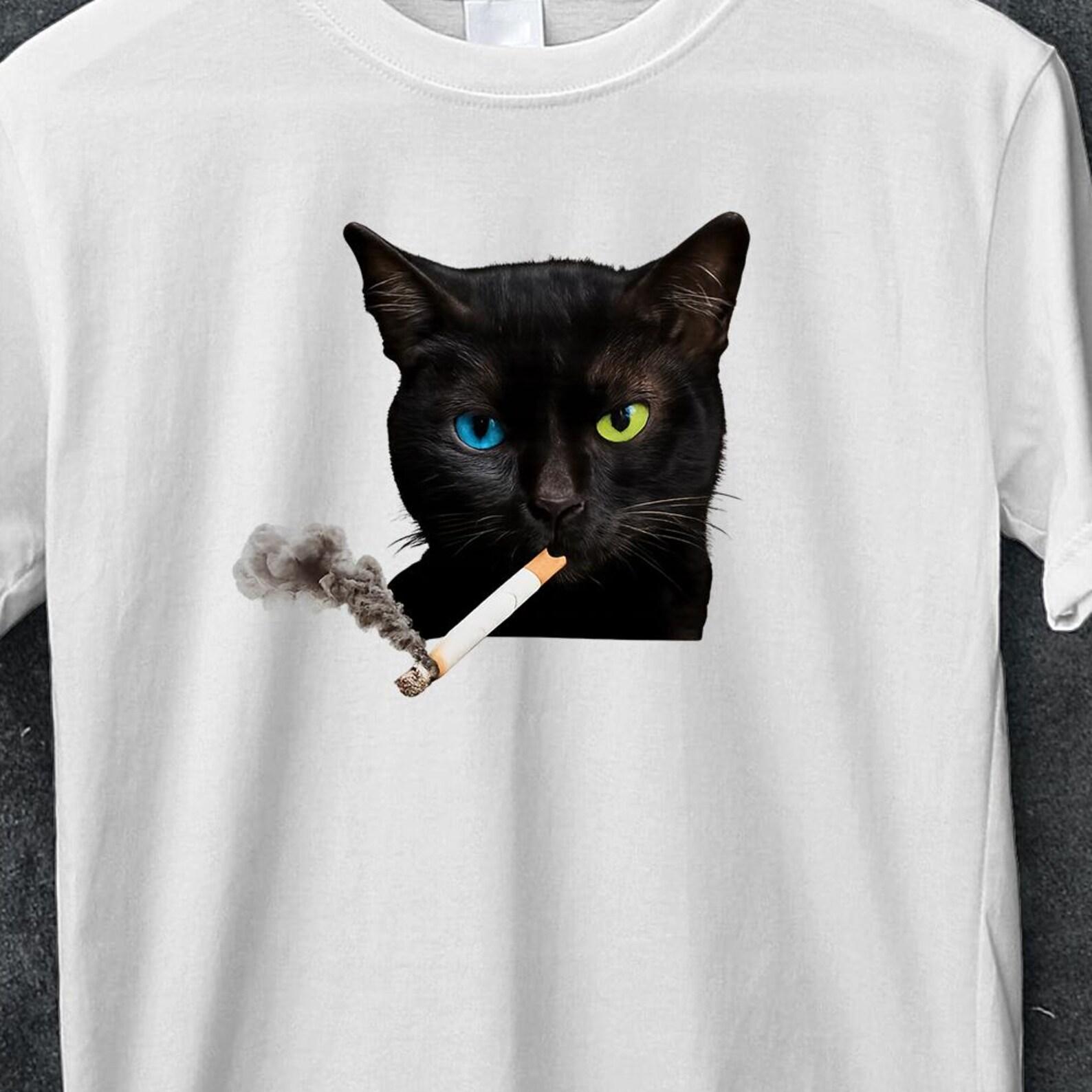 Smoking Cat Y2K Shirt, Vintage Black Cat Tee for Men Women, Edgy Retro 90s Grunge T-shirt, Aesthetic Tee, Black cat smoking, crazy t shirt 4XL