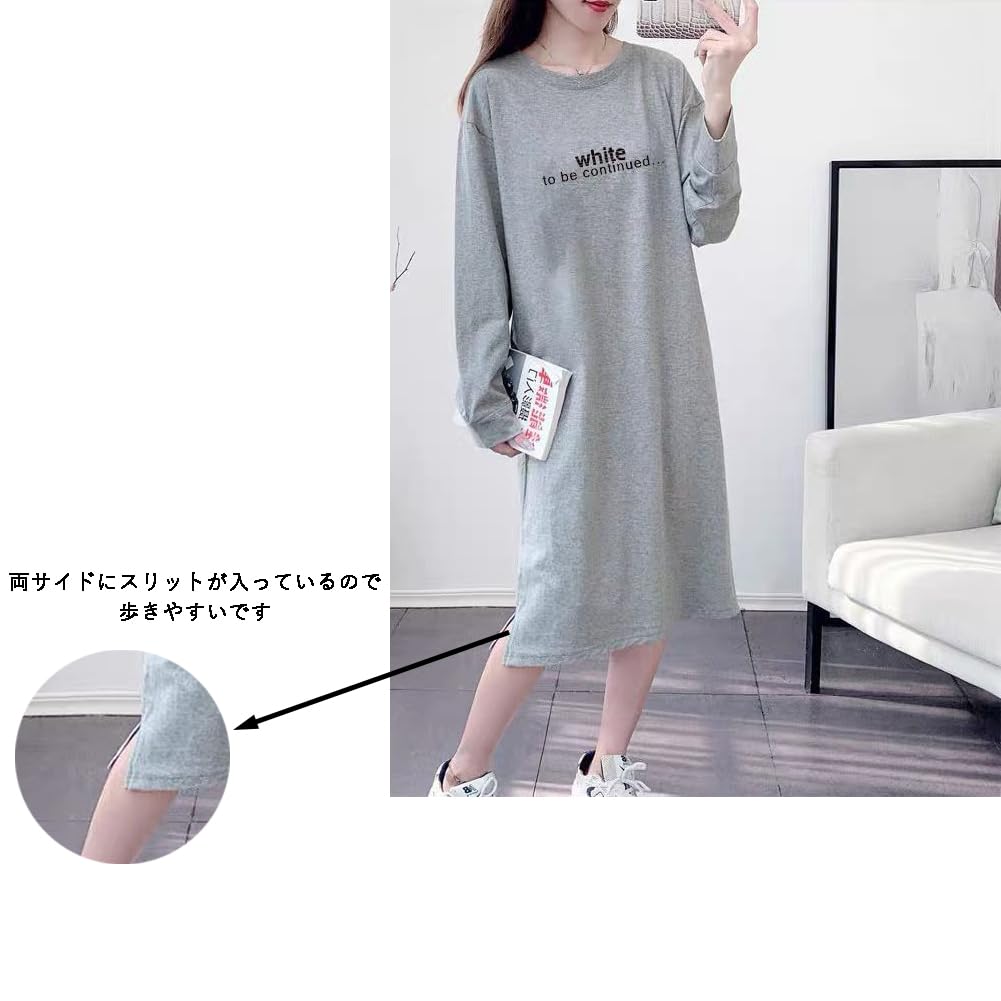 Jeayoo Room Lightweight Long Sleeve Round Loose Long Women's Dress, Fleece-Lined Nightgown, Pajamas, Neck, Fit, Loungewear, T-Shirt