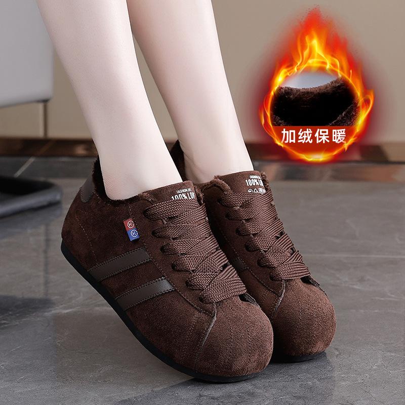 Winter Round Toe Velvet Flat Shoes Red Fashionable Women's Casual Sneakers Retro Lace Up Frosted Board Shoes zapatillas de mujer