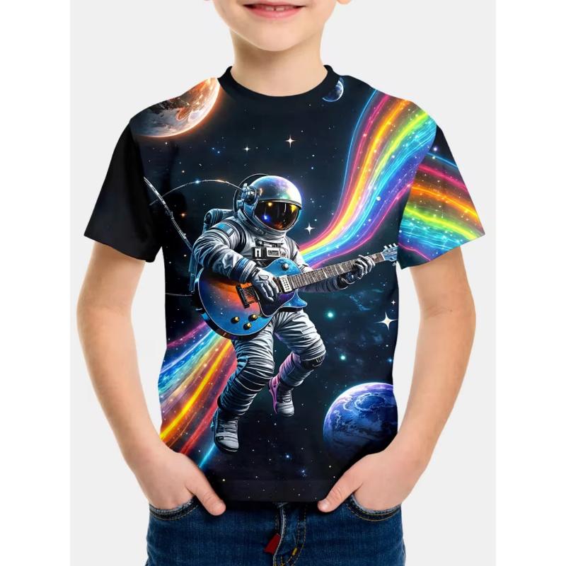 Kids Clothes Summer Short Sleeves Tops Space Astronaut 3D Print T-Shirts Outdoor Fashion Street Style Children's Boy's Clothing